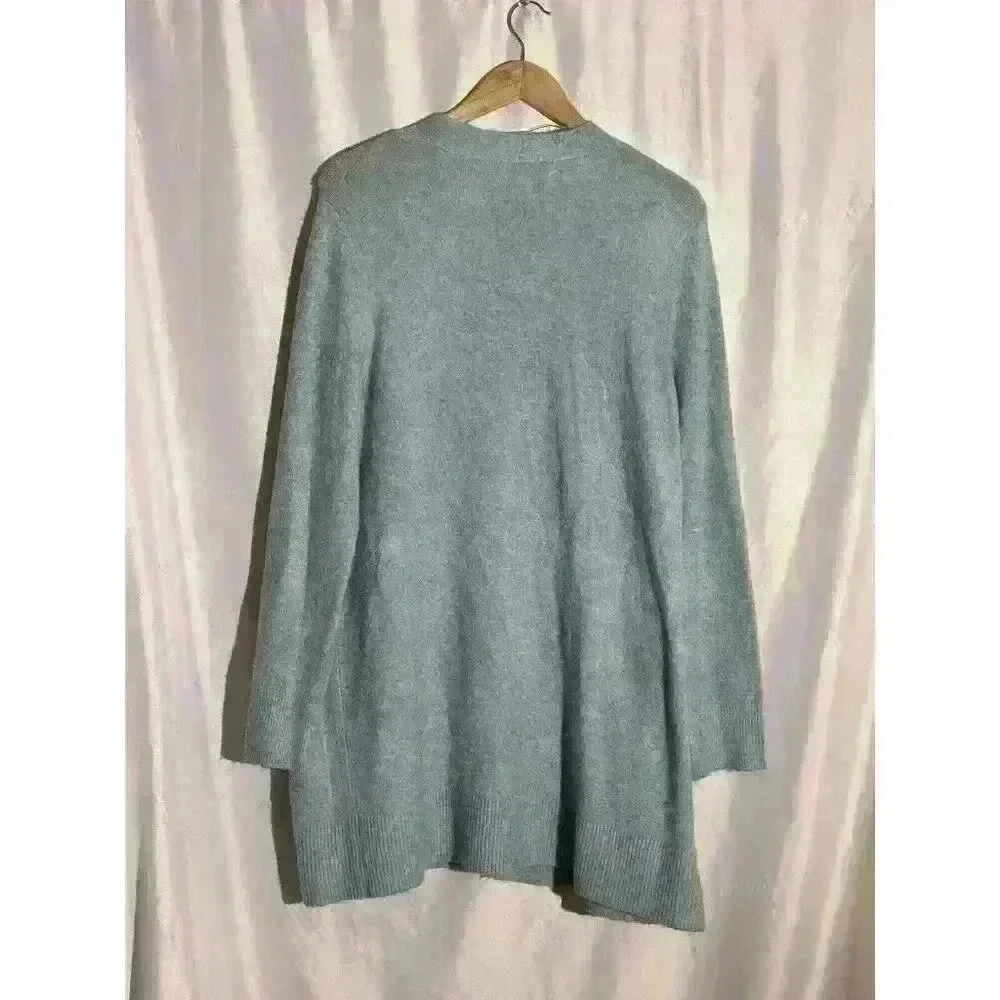 Loft Sweater Women's‎ XL Blue Cardigan Open Front Long Patch Pockets